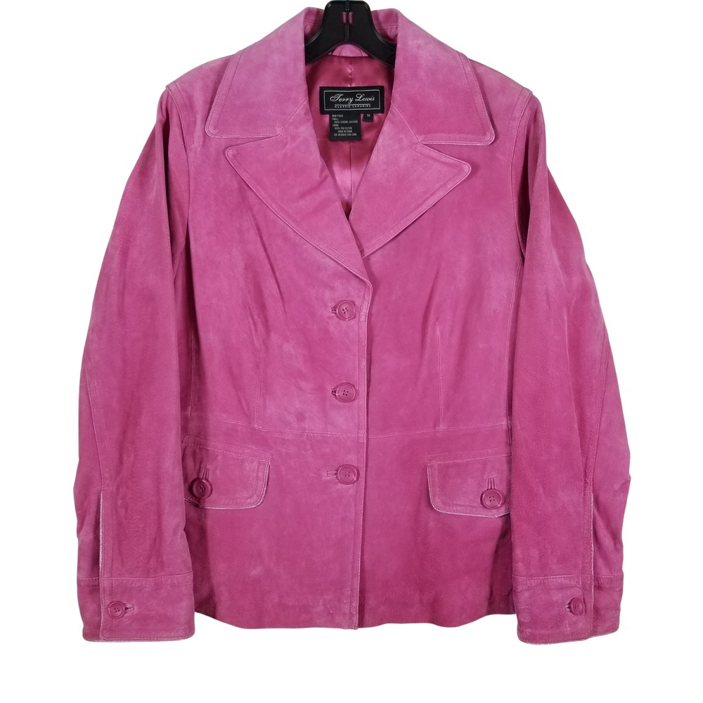 Terry Lewis Suede Blazer Womens 1X Pink Genuine Leather Classic Luxuries Jacket
